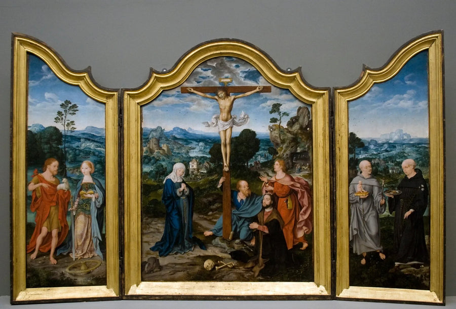 Korsfestelse med hellige og donorer - Joos van Cleve