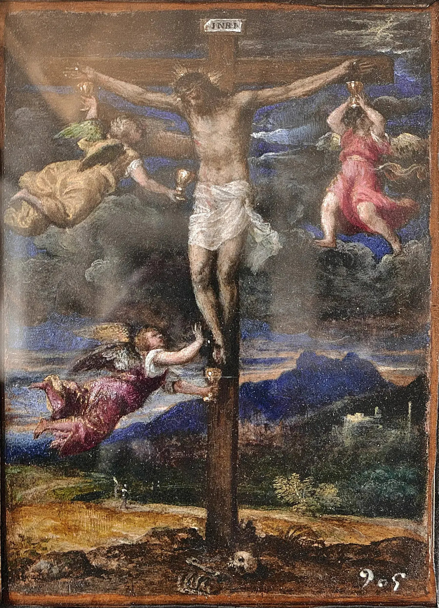 Korsfestelse med tre engler - Titian