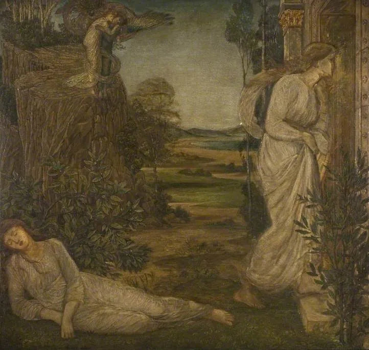 Kupid og Psyche - Grønne veggmalerier fra palasset - Edward Burne-Jones