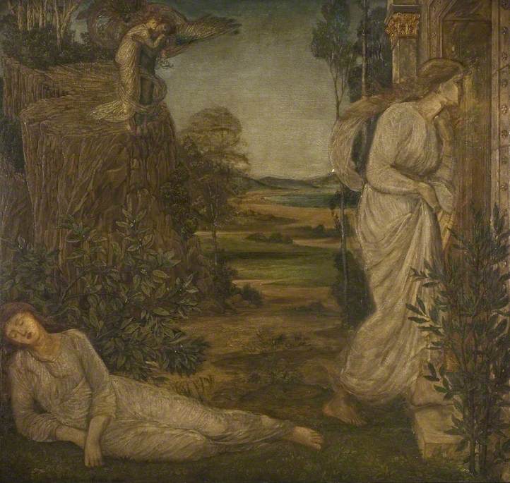 Kupid og Psyche - Grønne veggmalerier fra palasset - Edward Burne-Jones