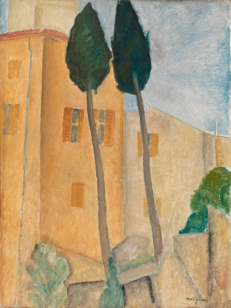 Sypress og hus i Cagnes - Amedeo Modigliani