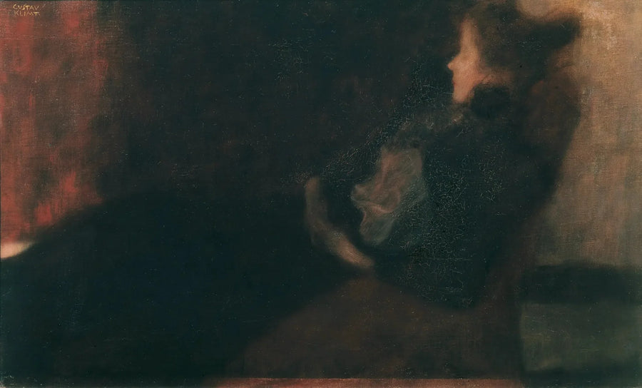 Kvinne ved peisen (Kvinne ved kaminen) - Gustav Klimt