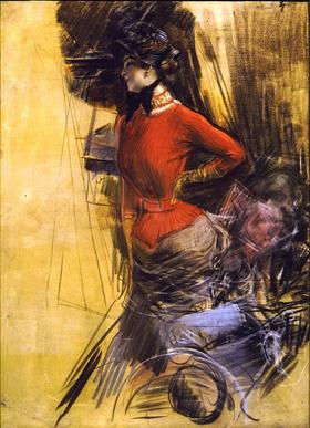 Dame i rød frakk - Giovanni Boldini