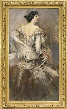 Kvinne i brun aftenkjole - Giovanni Boldini