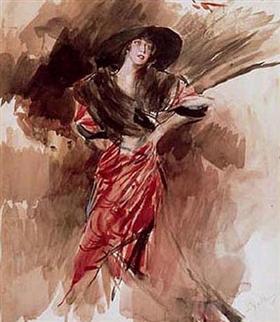 Dame i rød kjole - Giovanni Boldini