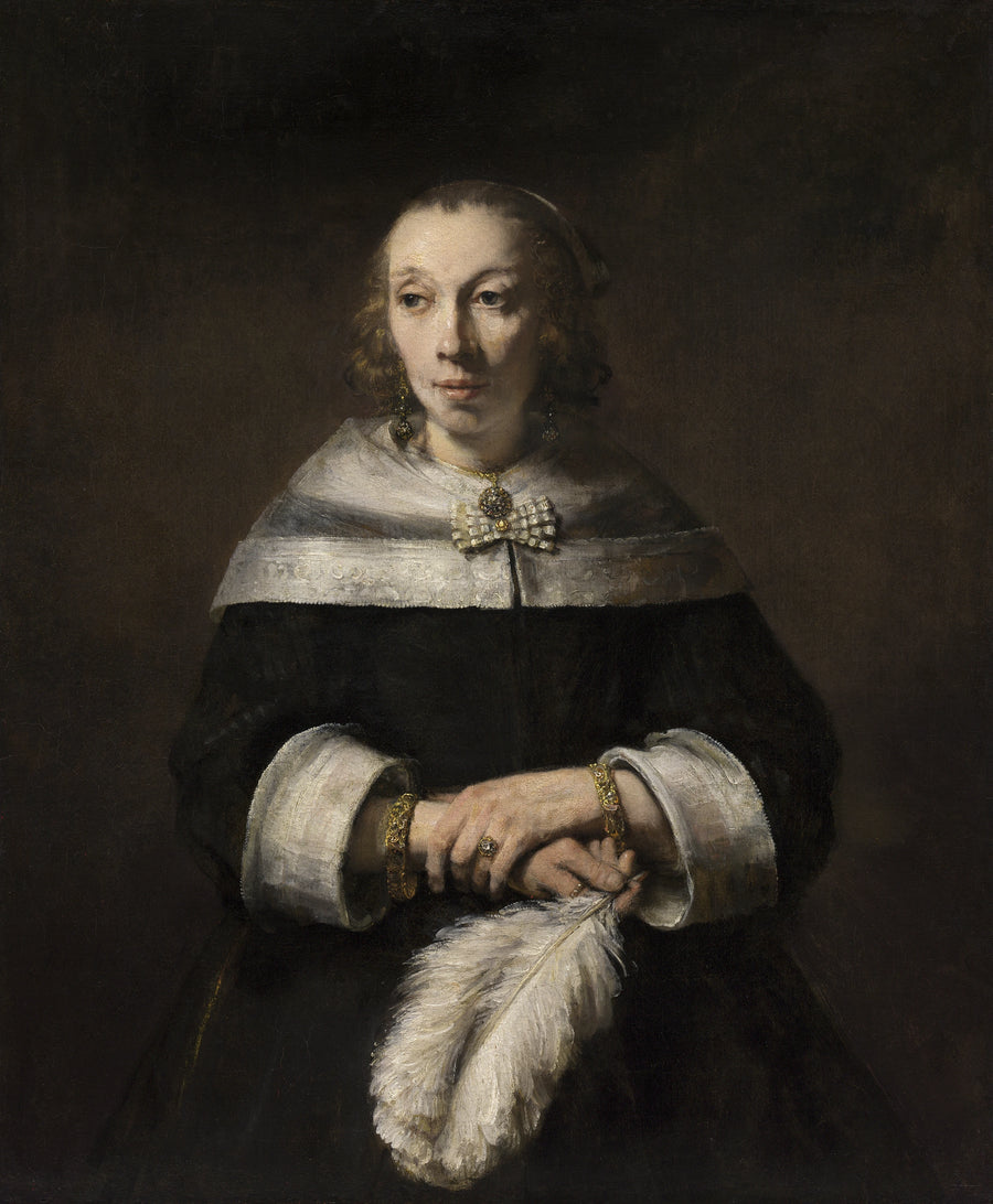 Portrett av en kvinne med en fjærvifte - Rembrandt