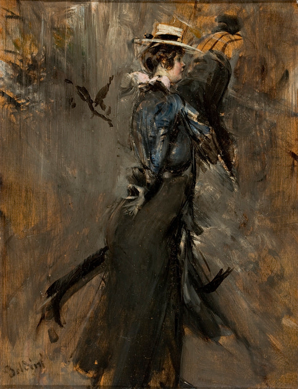 Kvinne med hatt av halm (Morgenpromenade) - Giovanni Boldini