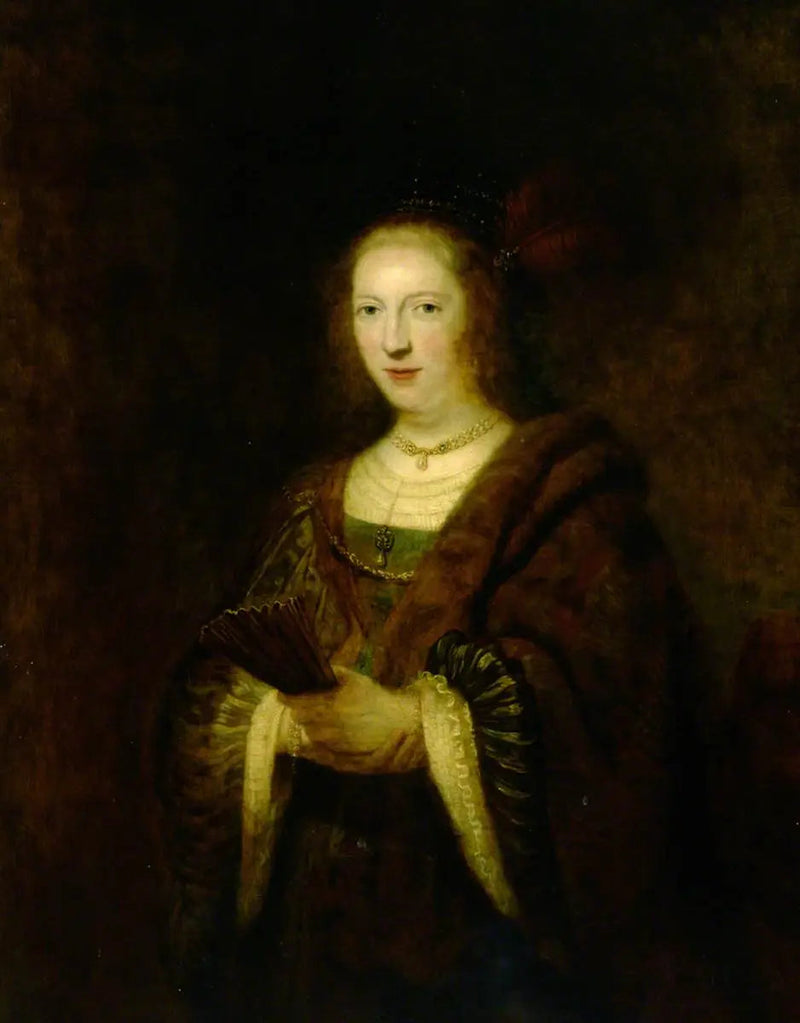 Dame som holder en vifte - Rembrandt