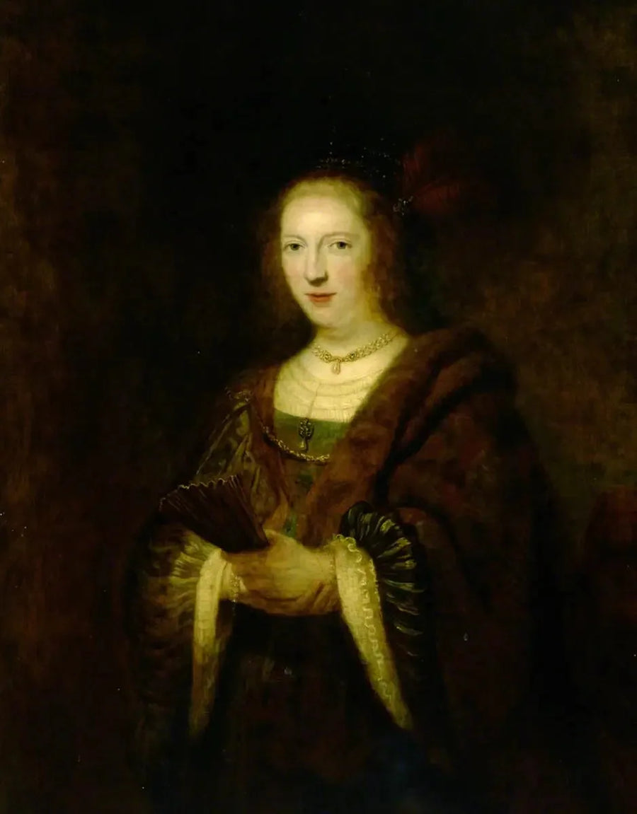 Dame som holder en vifte - Rembrandt