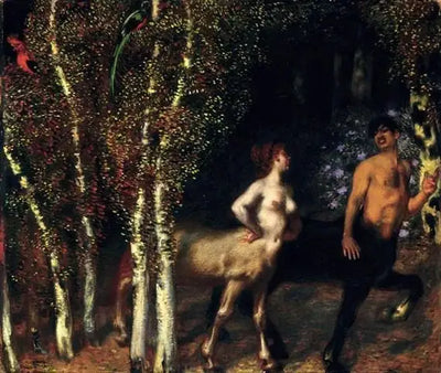 Reproduction du tableau « Dans la forêt enchantée - Franz von stuck » par Alpha Reproduction en peinture à l’huile