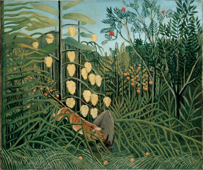I regnskogen - Kamp mellom en tiger og en okse - Henri Rousseau