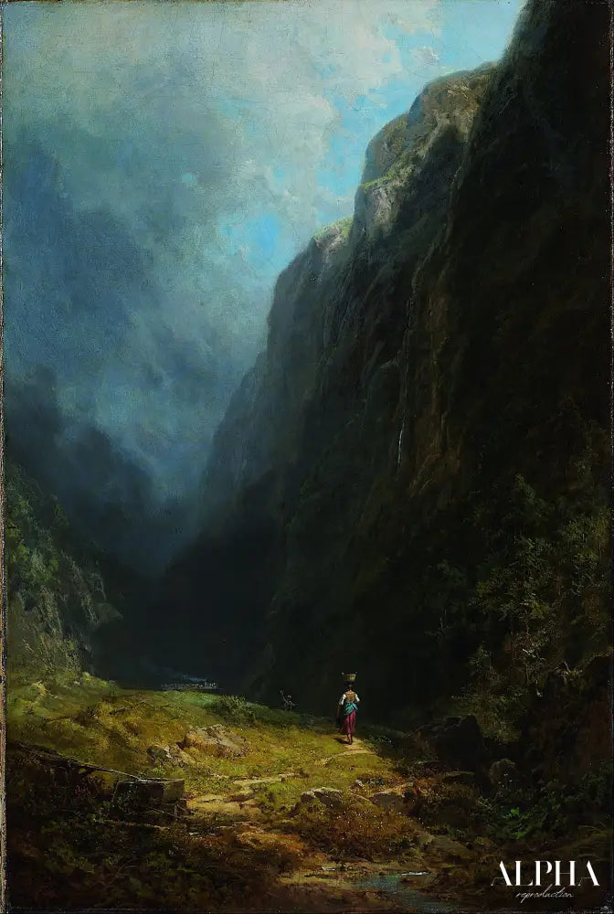 Dans la haute vallée alpine (paysage avec le mont Wendelstein) - Carl Spitzweg - Reproductions de tableaux et peintures haut de gamme