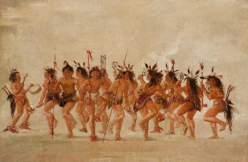 Danse du mendiant, embouchure de la rivière Teton - George Catlin image 1 copie de tableau peinte à la main