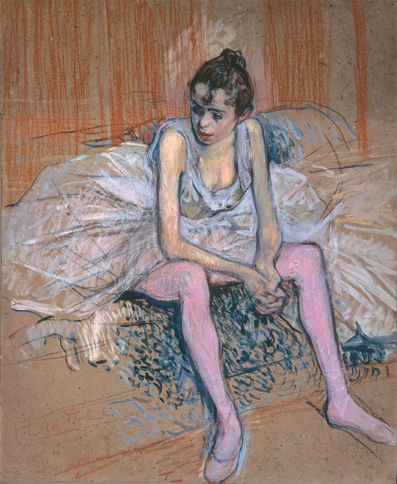 Sittende danserinne med rosa strømper - Henri de Toulouse-Lautrec