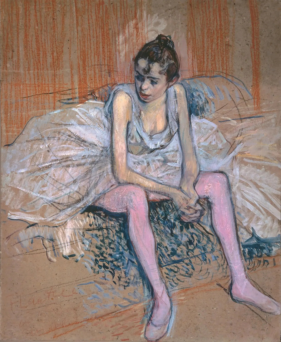Sittende danserinne med rosa strømper - Henri de Toulouse-Lautrec