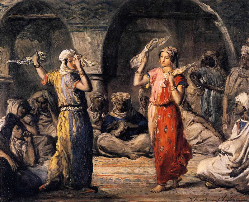 Maureisk dansere i Constantine (Algerie). Danse med lommetørklær. - Théodore Chassériau