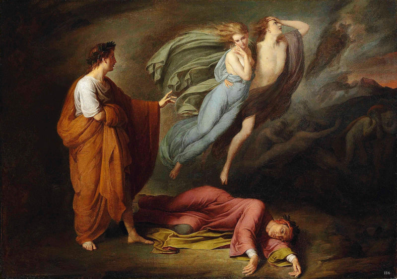 Dante og Virgilio med Paolo og Francesca - Ary Scheffer