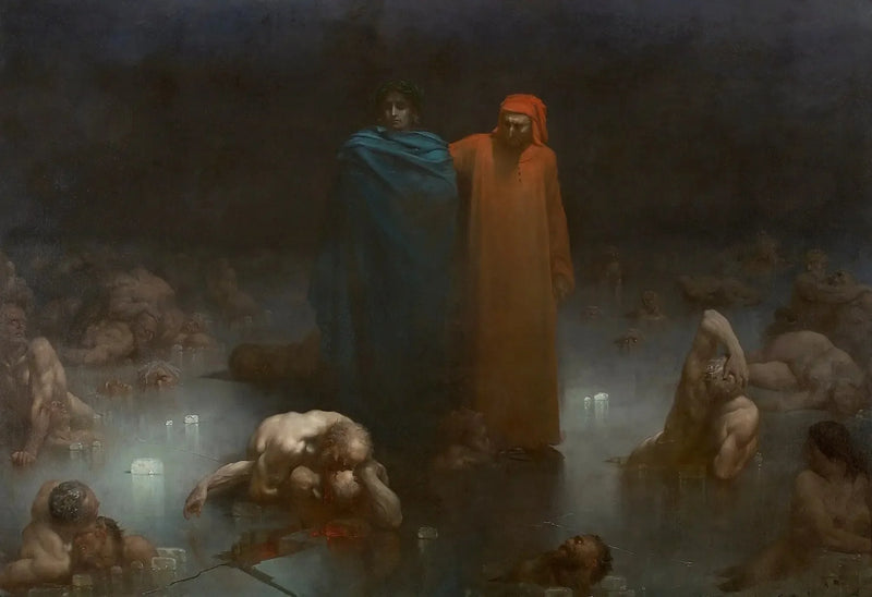 Dante og Virgilio i det niende sirkelen av Helvete - Gustave Doré