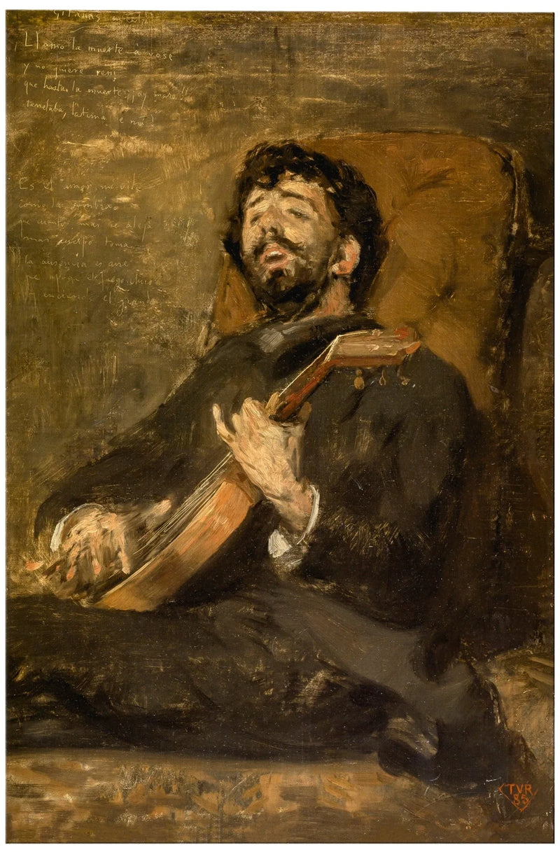 Darío de Regoyos som spiller gitar - Théodore van Rysselberghe
