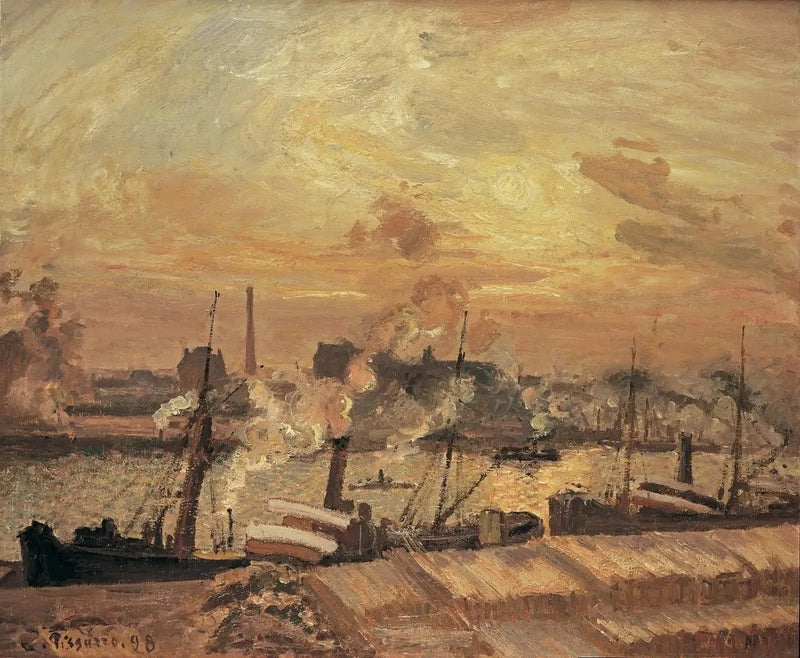Tømmerlossing, Boursekaien, solnedgang - Camille Pissarro