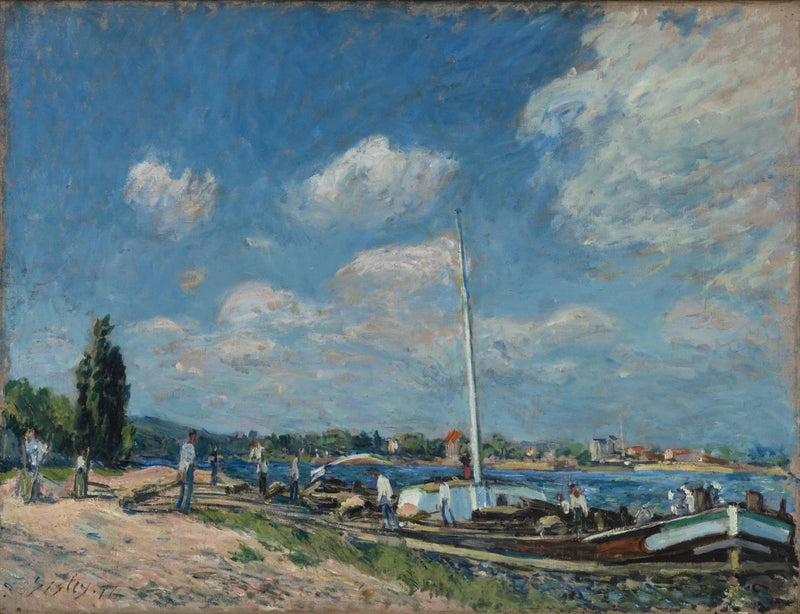 Lossing av prammer i Billancourt - Alfred Sisley