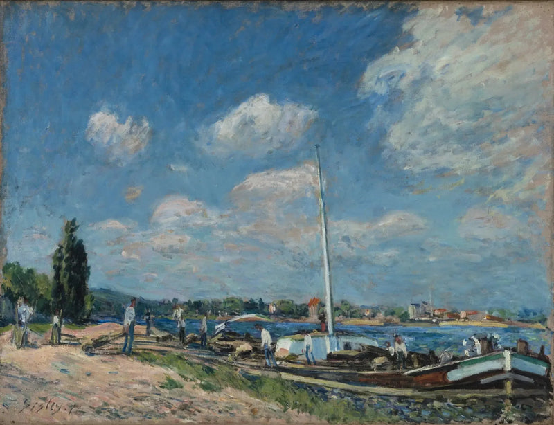 Lossing av prammer i Billancourt - Alfred Sisley