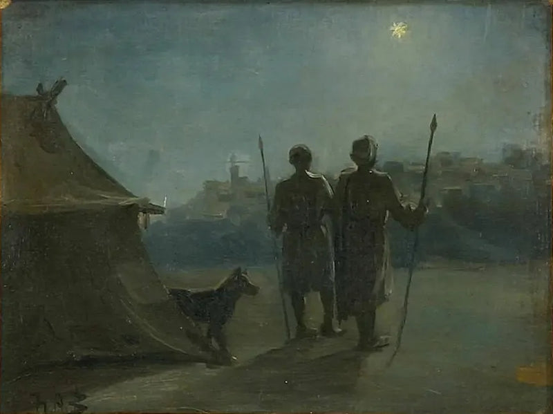 Orientalisk dekor med to voktere foran et telt. - H. A. Brendekilde

Source:
Décor oriental avec deux gardes devant une tente. - H. A. Brendekilde