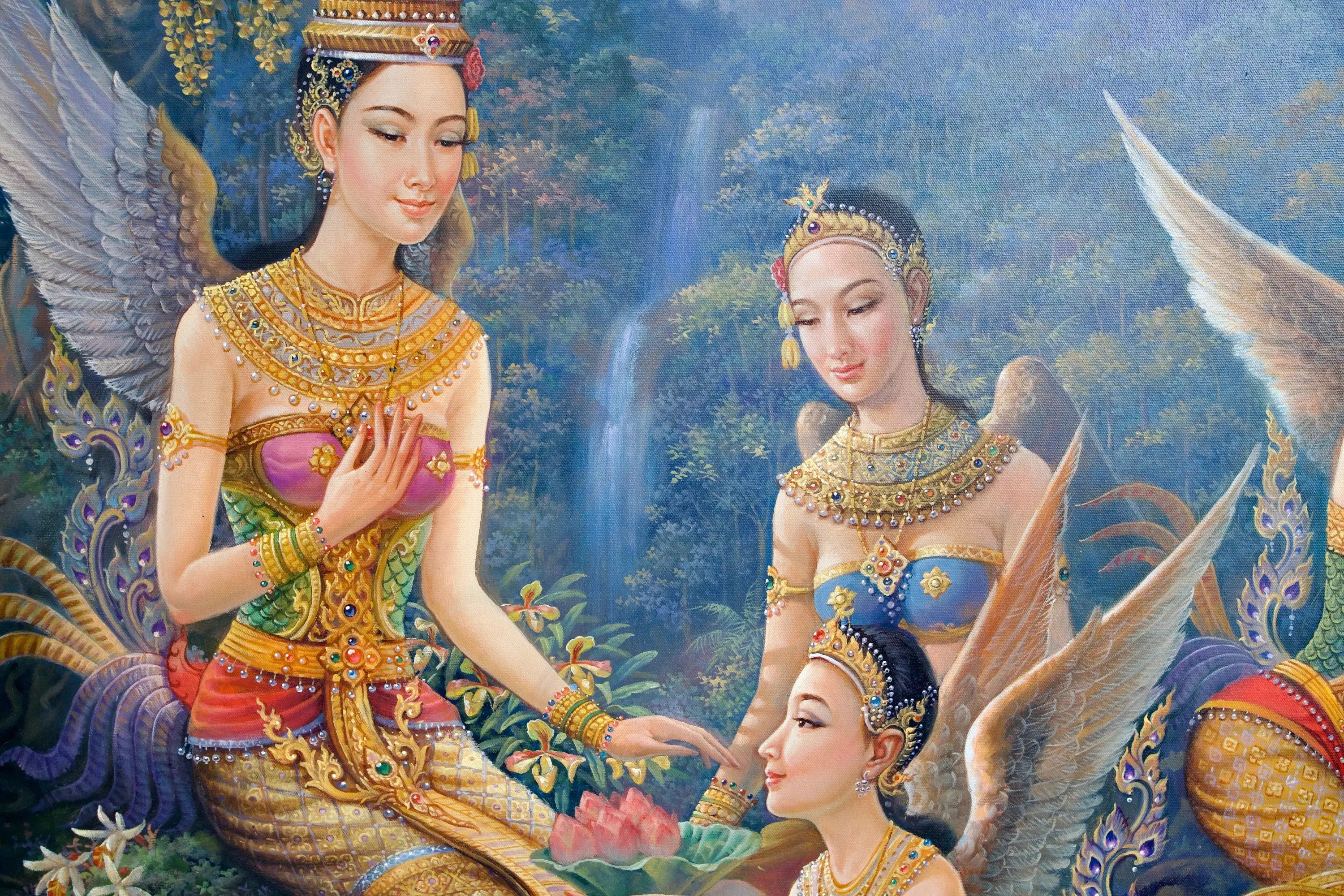 Déesse Kinnaree | 170 x 120 cm image 8 reproduction artisanale de tableau