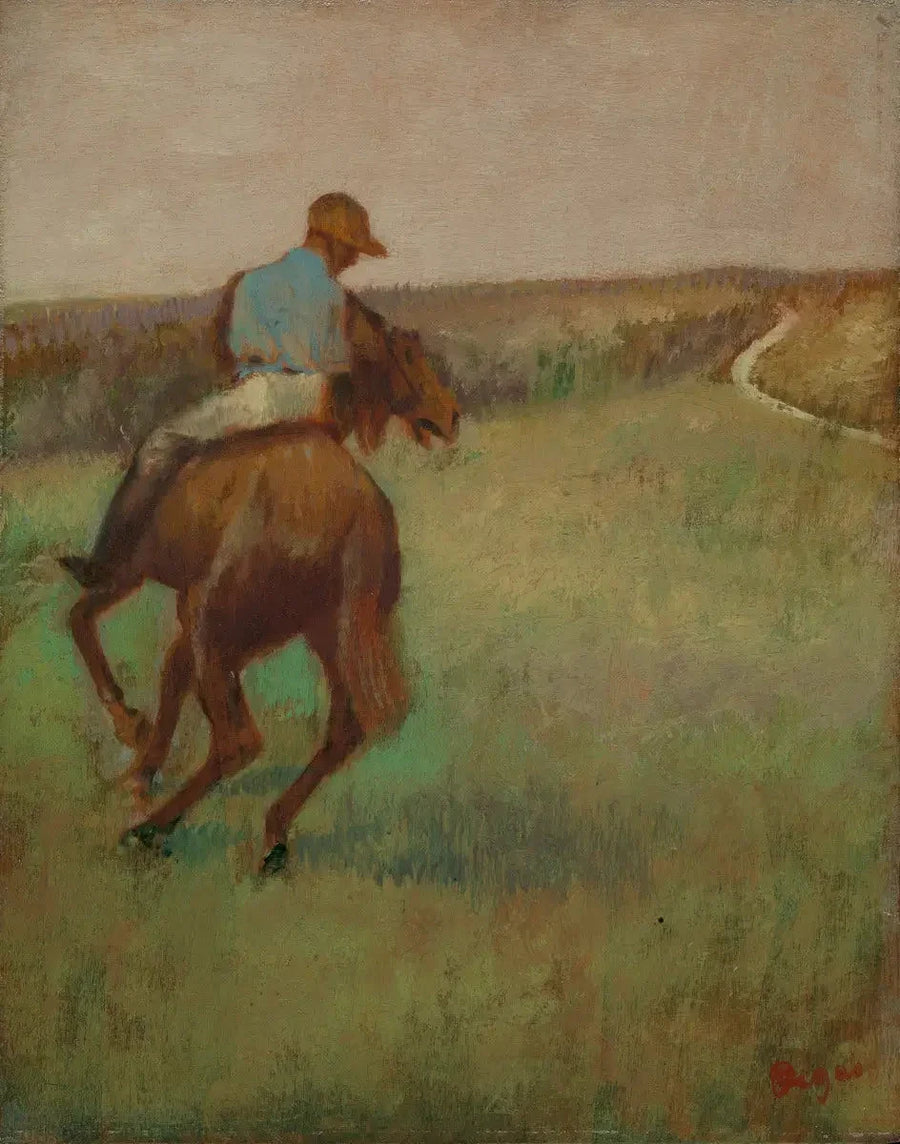 Jockey i blått på en rødbrun hest - Edgar Degas