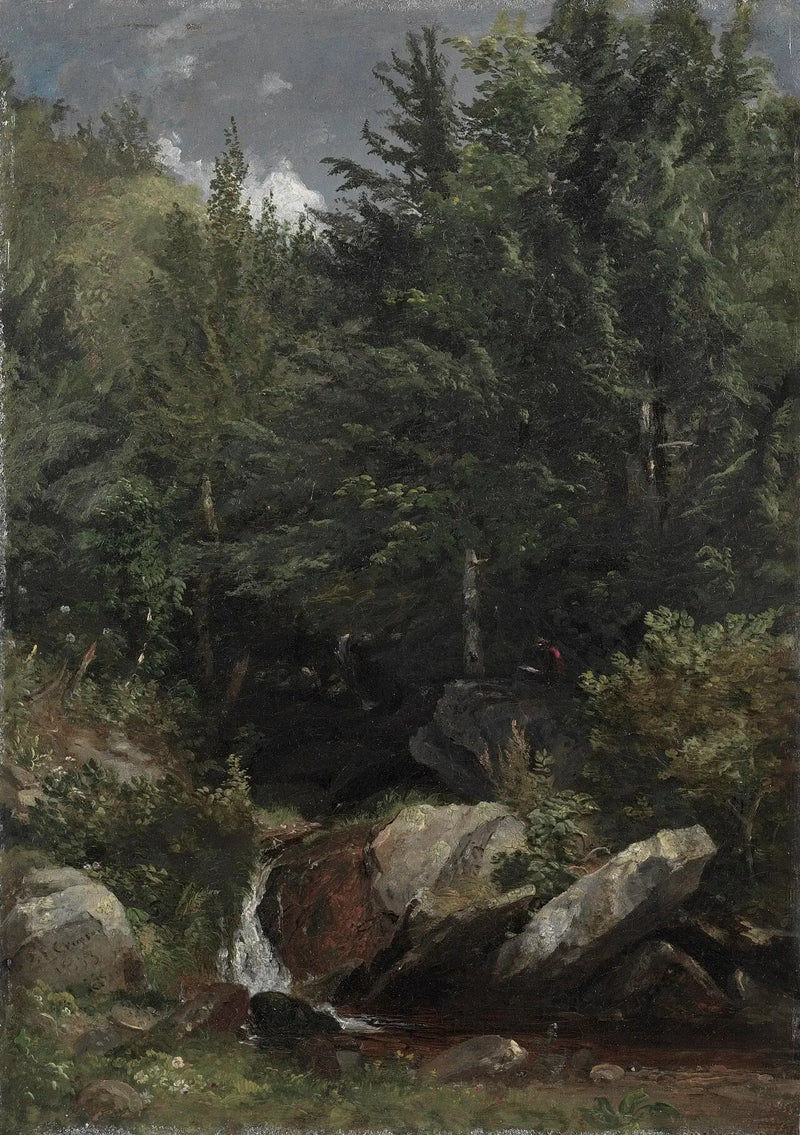 Trær og en bekk på en ås - Jasper Francis Cropsey