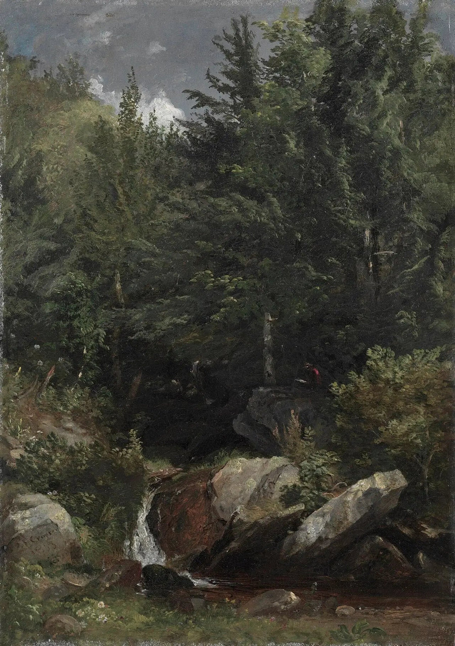 Trær og en bekk på en ås - Jasper Francis Cropsey