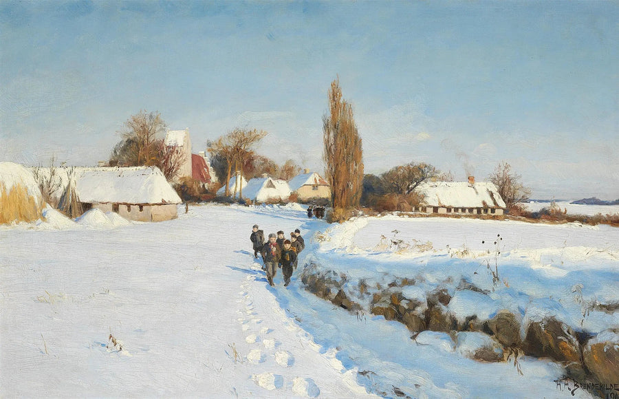 Reproduksjon av et maleri av barn som går i snøen på en solrik vinterdag - H. A. Brendekilde

Source:
Des écoliers marchent dans la neige lors d'une journée d'hiver ensoleillée. - H. A. Brendekilde