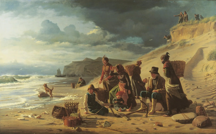 Fiskerfamilier venter på at de skal komme tilbake når en storm nærmer seg. Fra vestkysten av Jylland. - Carl Heinrich Bloch
