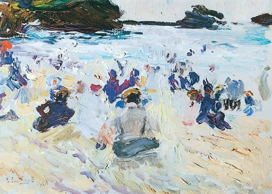 Folk som sitter på stranden - Joaquín Sorolla