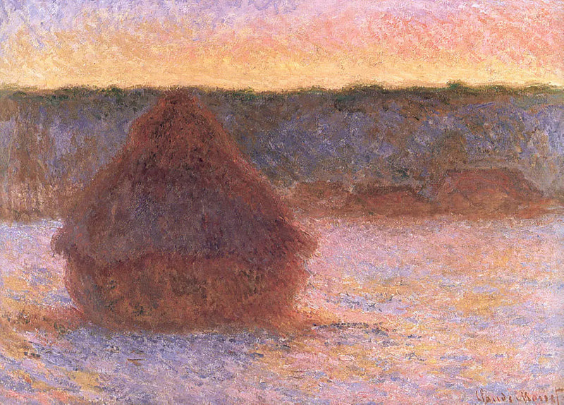Høystakker i solnedgangen, isende kaldt vær - Claude Monet