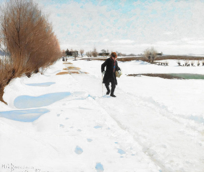 Personer som går på en snødekt vei. - H. A. Brendekilde

Source:
Des personnes marchant sur une route enneigée. - H. A. Brendekilde