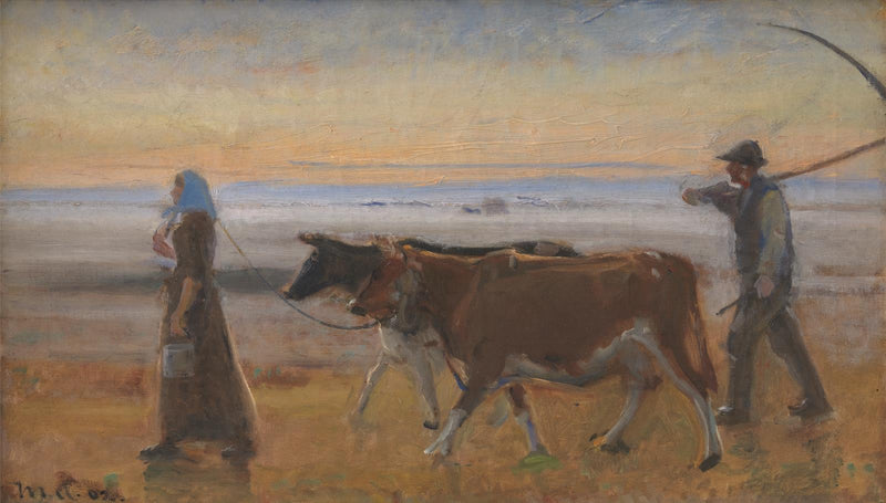 Des vaches sont conduites à travers la lande - Michael Peter Ancher