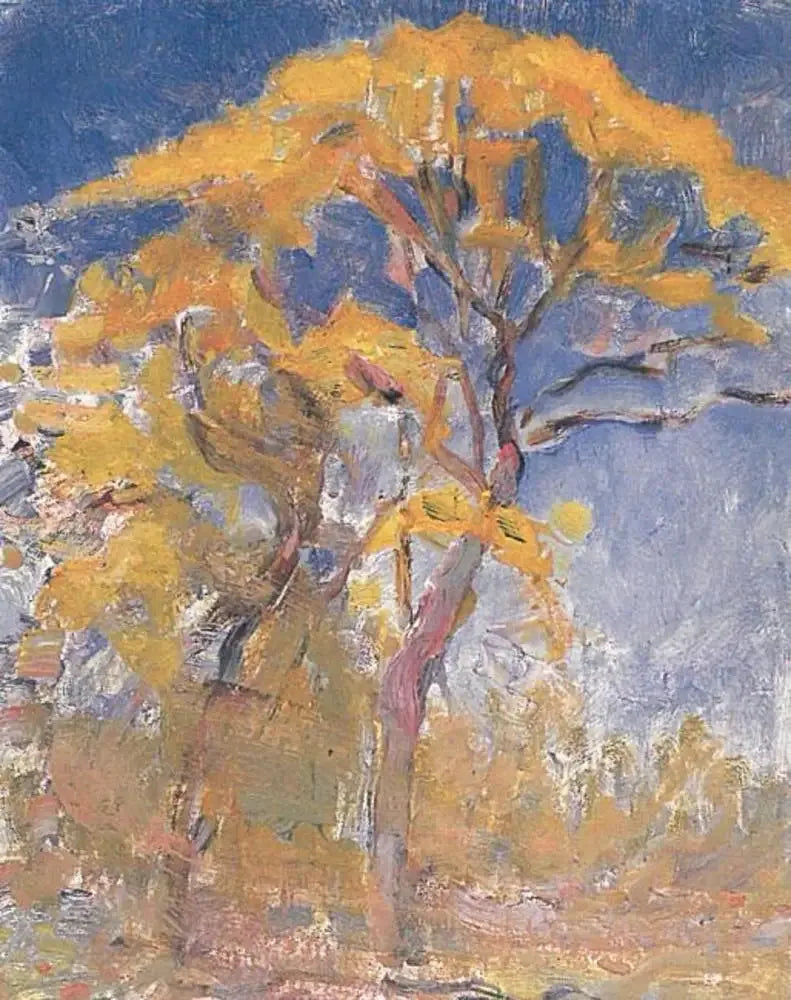To trær med oransje løv mot den blå himmelen - Piet Mondrian