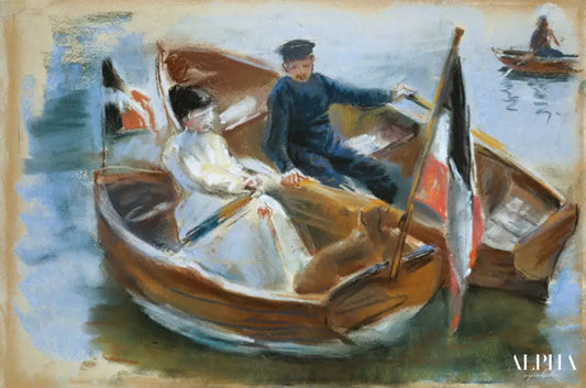 Deux bateaux avec des drapeaux, Wannsee, 1910 - Max Liebermann - Reproductions de tableaux et peintures haut de gamme