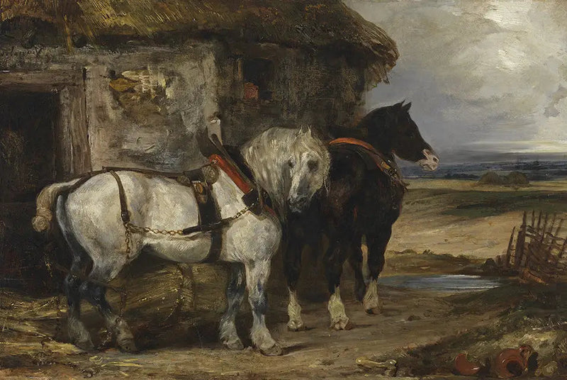 To hester foran en låve - Eugène Delacroix