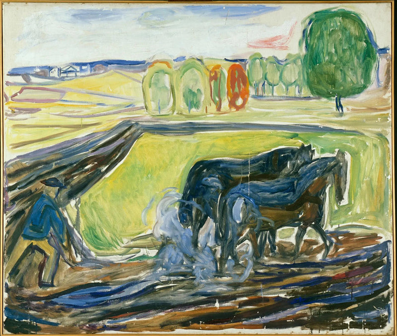 To svarte hester på pløying - Edvard Munch