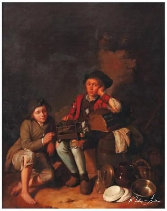 Deux enfants à la cage à oiseaux - Nicolas Bernard Lépicié - Reproductions de tableaux et peintures haut de gamme