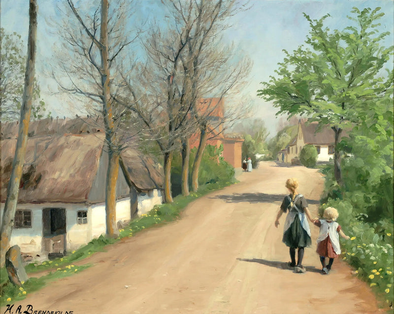 To barn som går hånd i hånd på en landsbyvei. - H. A. Brendekilde

Source:
Deux enfants marchant main dans la main sur une route de village. - H. A. Brendekilde