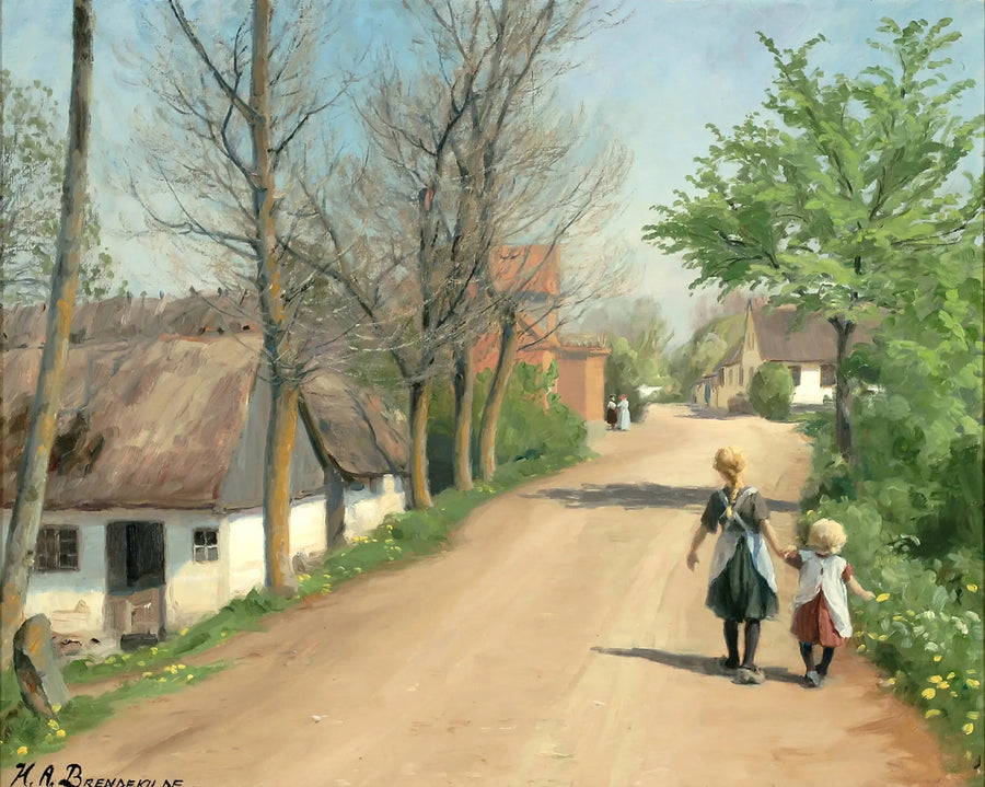 To barn som går hånd i hånd på en landsbyvei. - H. A. Brendekilde

Source:
Deux enfants marchant main dans la main sur une route de village. - H. A. Brendekilde