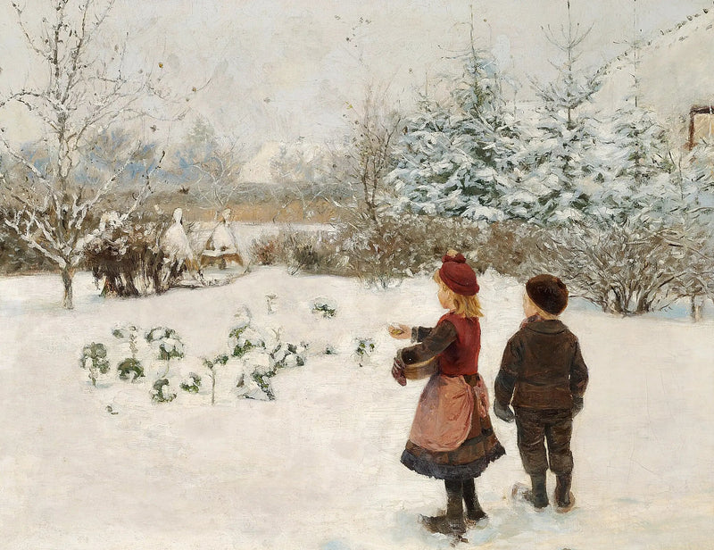 To barn mater fugler i snøen. - H. A. Brendekilde

Source:
Deux enfants nourrissent des oiseaux dans la neige. - H. A. Brendekilde