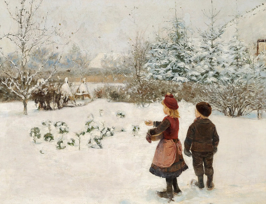 To barn mater fugler i snøen. - H. A. Brendekilde

Source:
Deux enfants nourrissent des oiseaux dans la neige. - H. A. Brendekilde