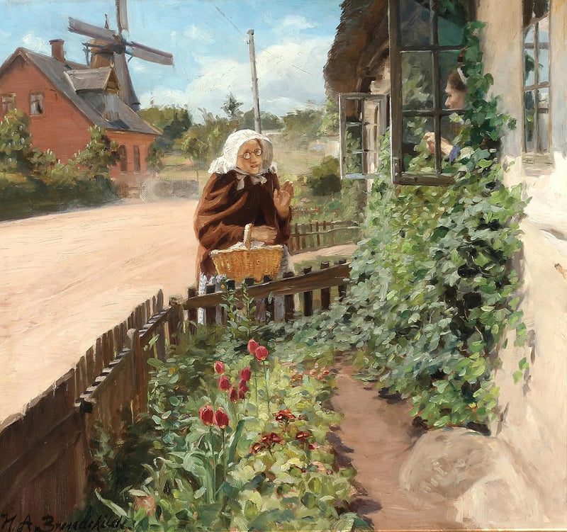 To kvinner snakker gjennom et vindu. - H. A. Brendekilde

Source:
Deux femmes discutent à travers une fenêtre. - H. A. Brendekilde