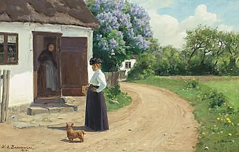 To kvinner snakker på en landsbyvei

Source:
Deux femmes discutent sur une route de village. - H. A. Brendekilde