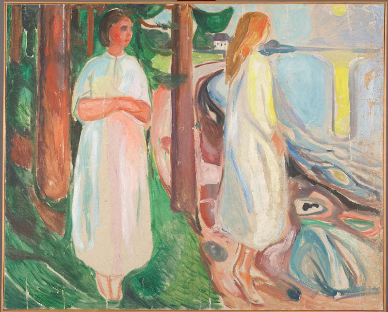 To kvinner i hvitt på stranden - Edvard Munch