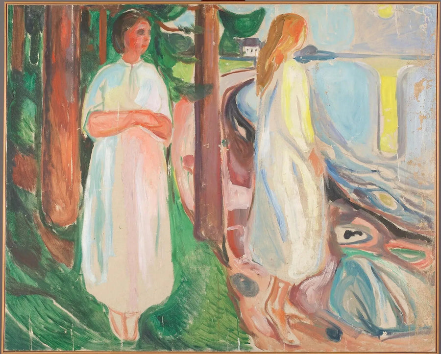 To kvinner i hvitt på stranden - Edvard Munch